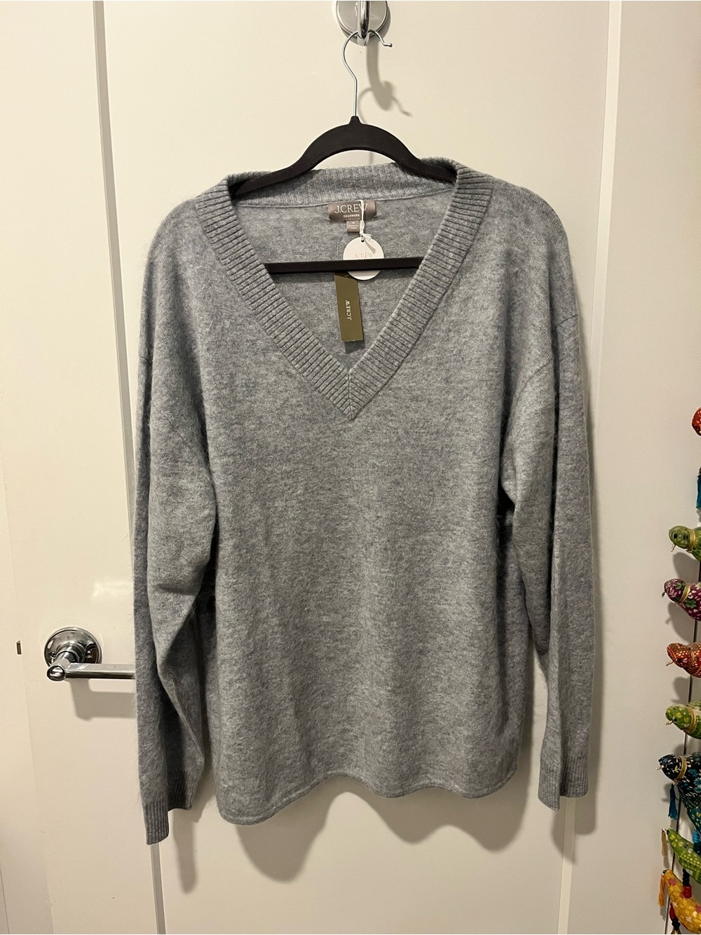 J. Crew Brushed Cashmere Relaxed Fit V-Neck, Sz M, Grey